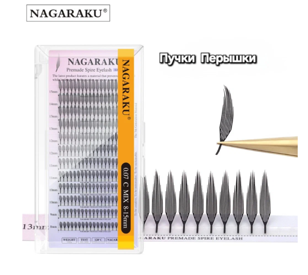 Ресницы черные Nagaraku Перышки Mix